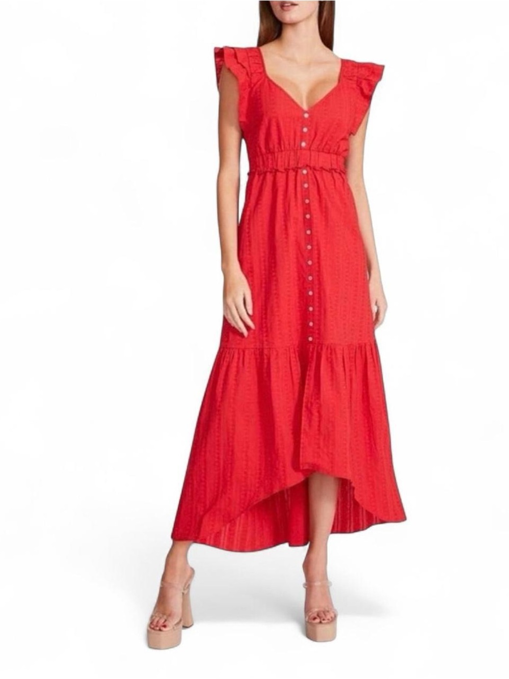 Betsey Johnson Red High-Low Button-Front Maxi Dress